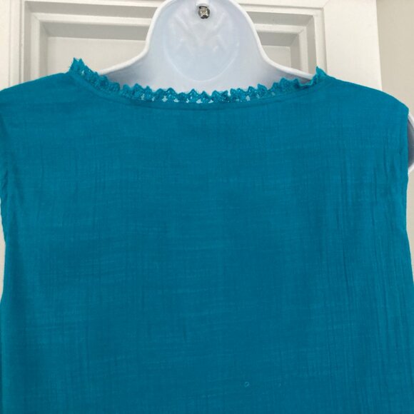 Indigo Soul Turquoise Sleeveless Three Tiered Bohemian Tunic Blouse Medium - Picture 6 of 8